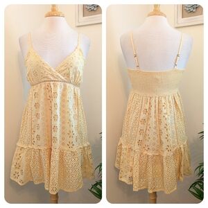 Coco + Jaimeson | Francesca's Eyelet Sleeveless Mini Dress Yellow Medium